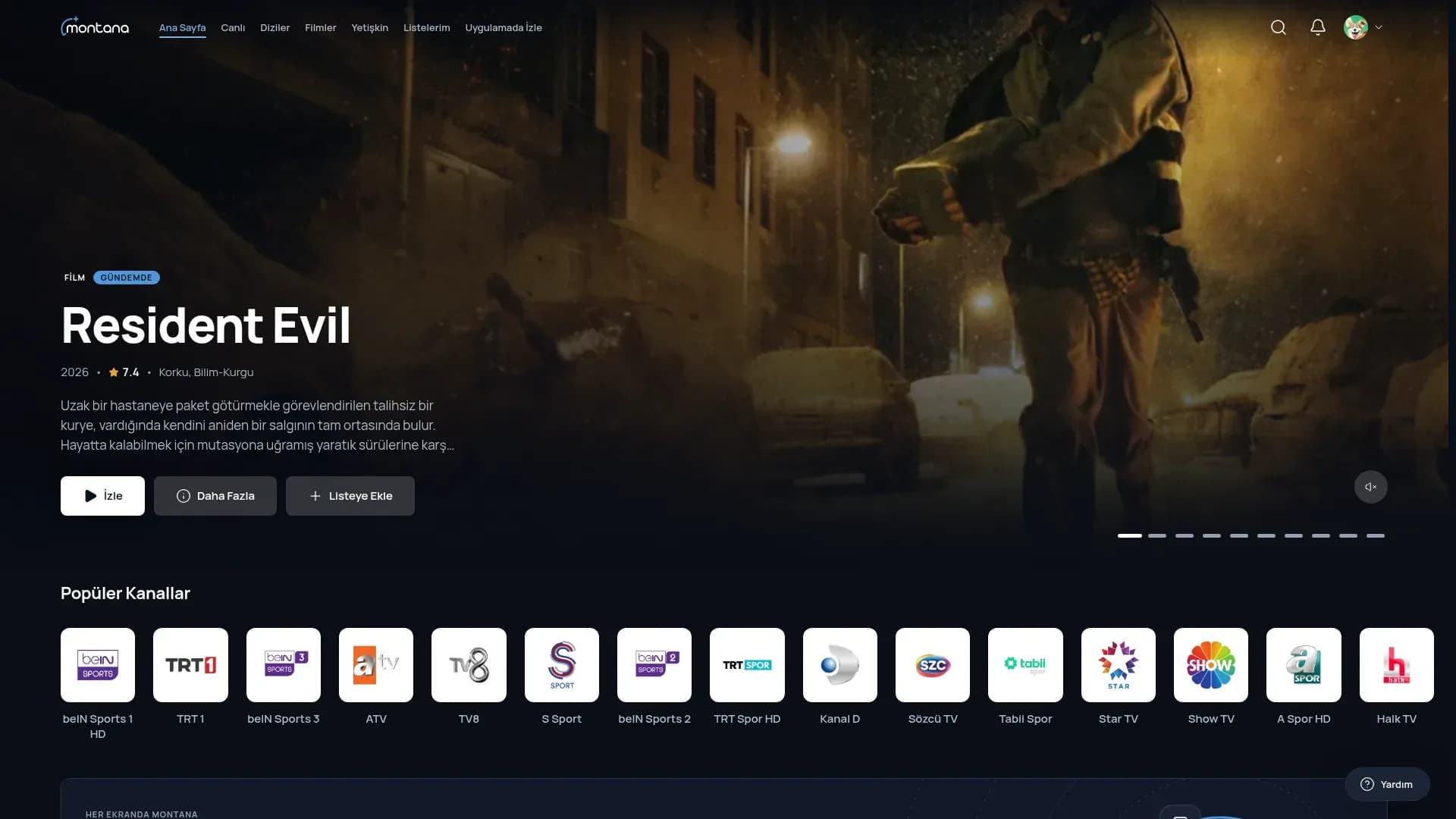 Montana IPTV masaüstü arayüzü